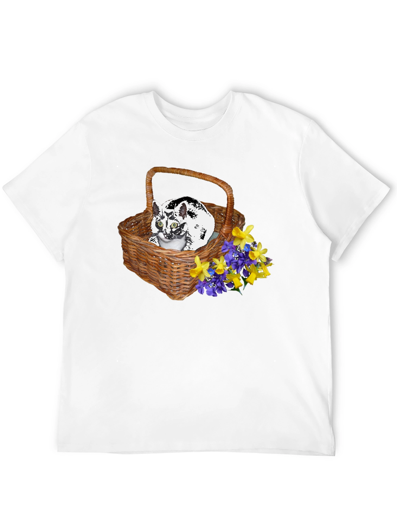 Cat in Basket Tee - Floral Accent