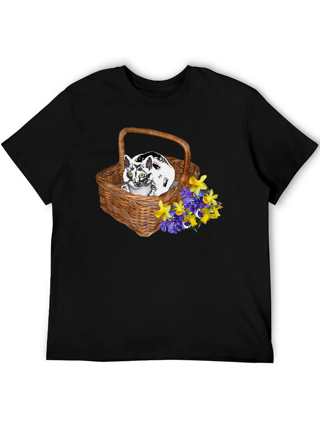 Cat in Basket Tee - Floral Accent