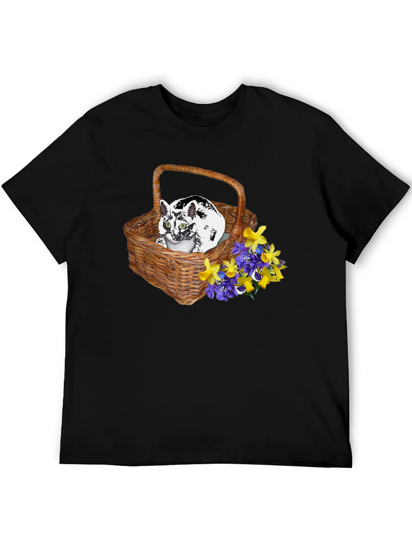 Cat in Basket Tee - Floral Accent