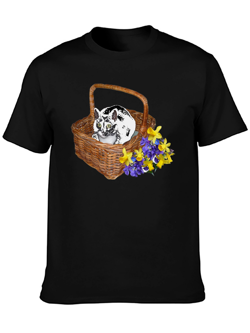 Cat in Basket Tee - Floral Accent