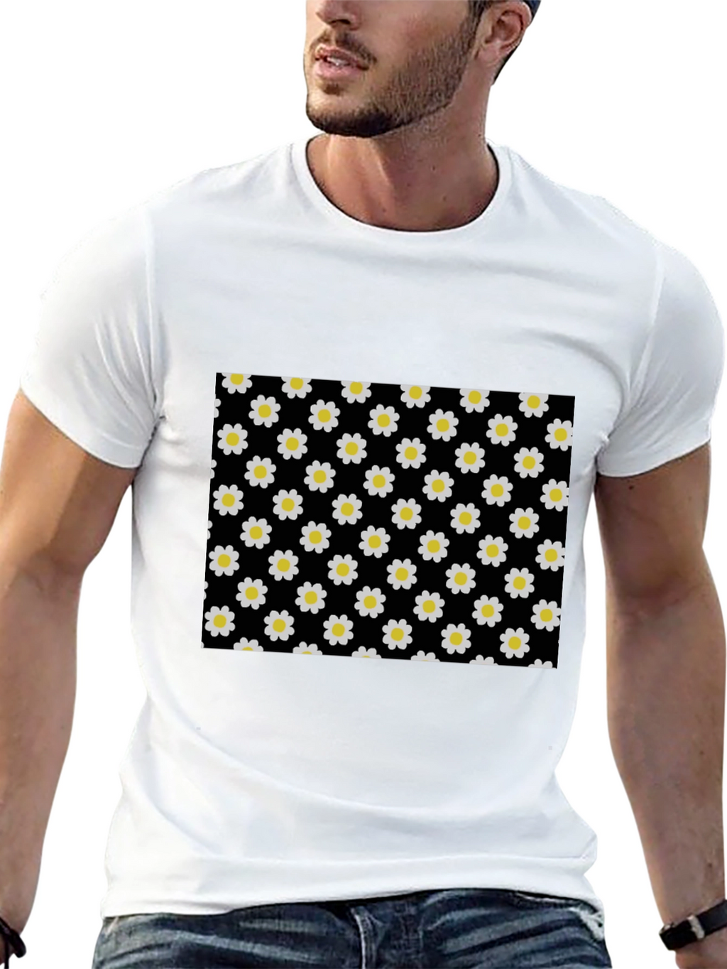 Black Daisy Pattern T-Shirt