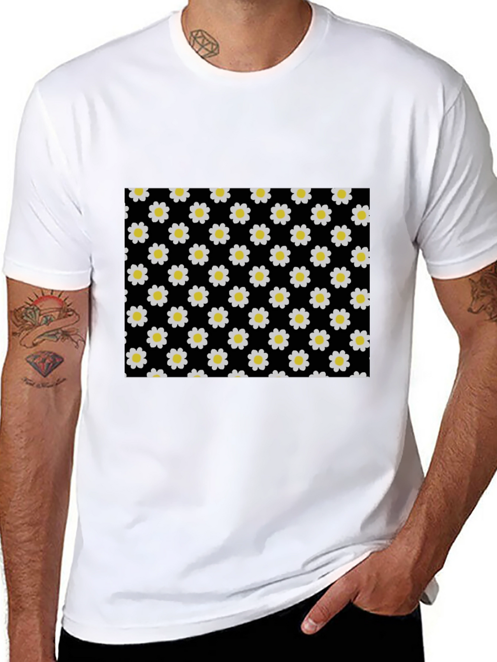 Black Daisy Pattern T-Shirt
