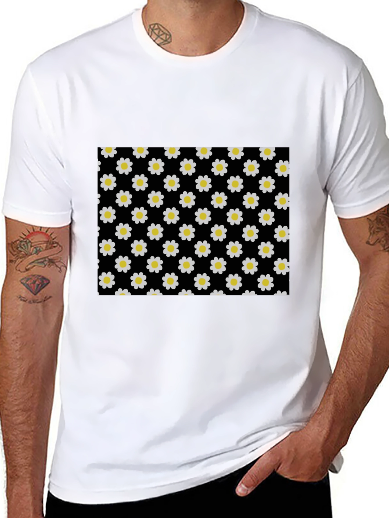 Black Daisy Pattern T-Shirt
