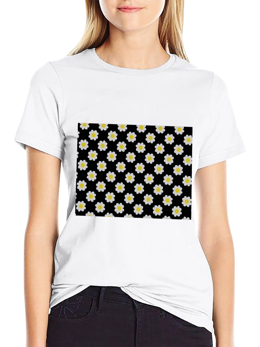 Black Daisy Pattern T-Shirt