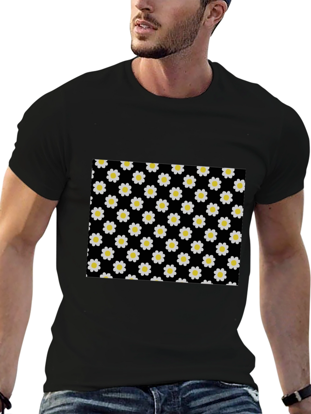 Black Daisy Pattern T-Shirt