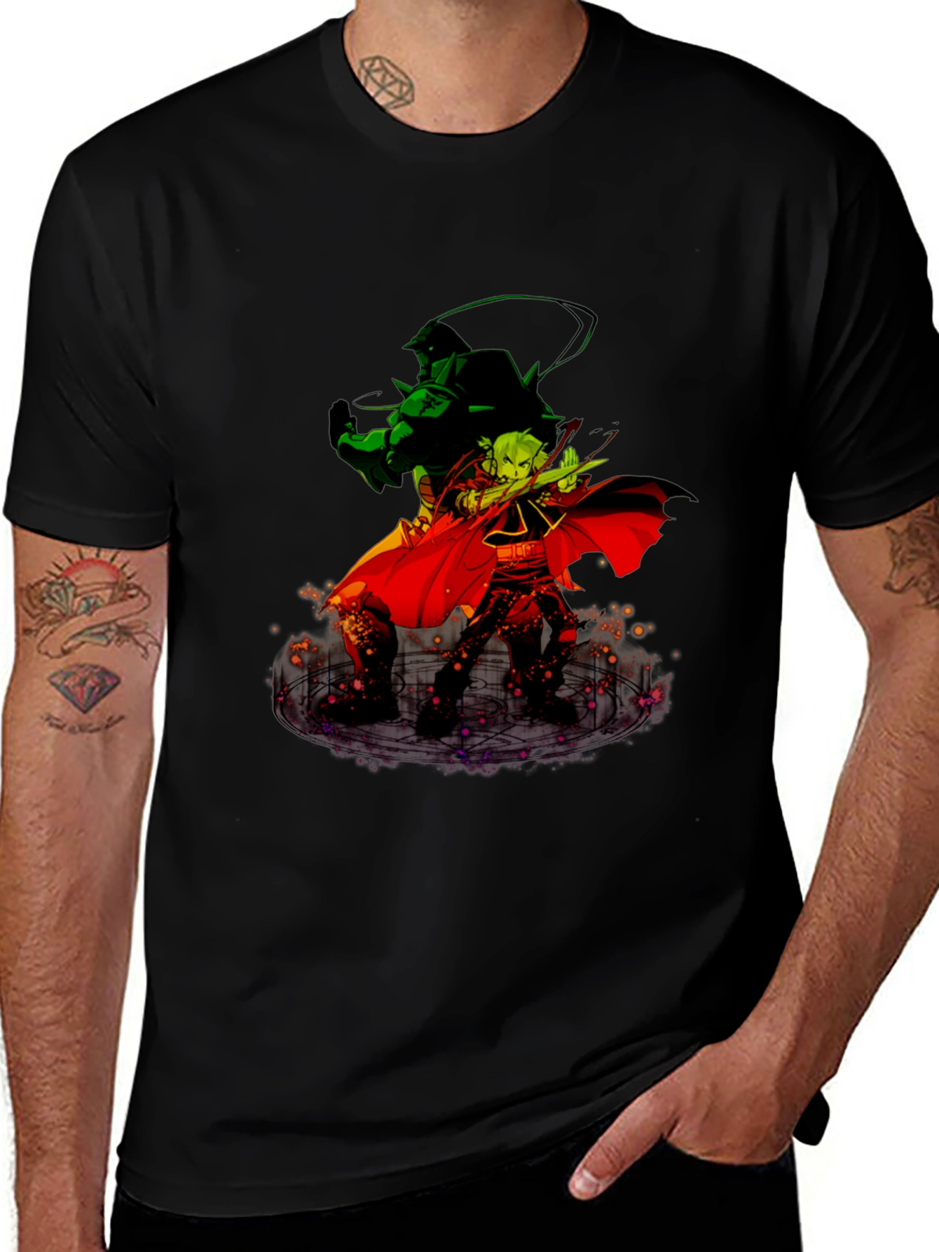 Anime Duo Graphic T-Shirt - Black Cotton Tee