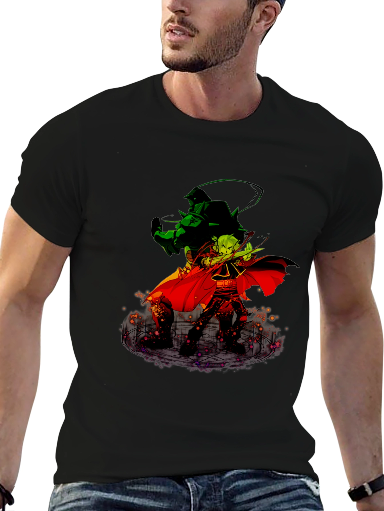 Anime Duo Graphic T-Shirt - Black Cotton Tee