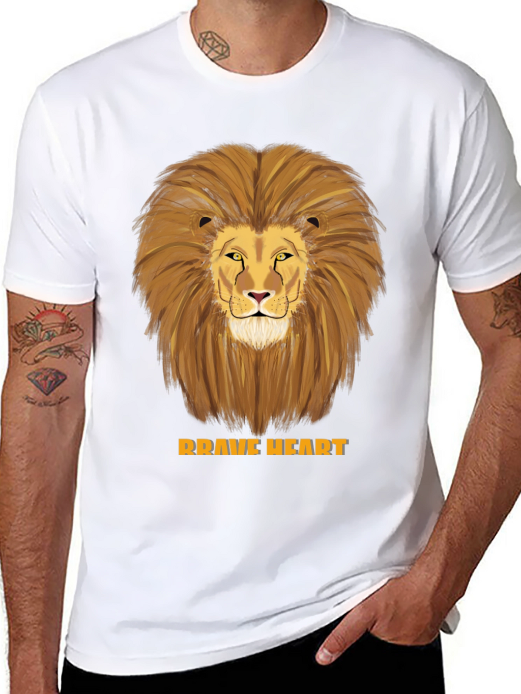 Brave Heart Lion Graphic T-Shirt - Black Cotton Tee