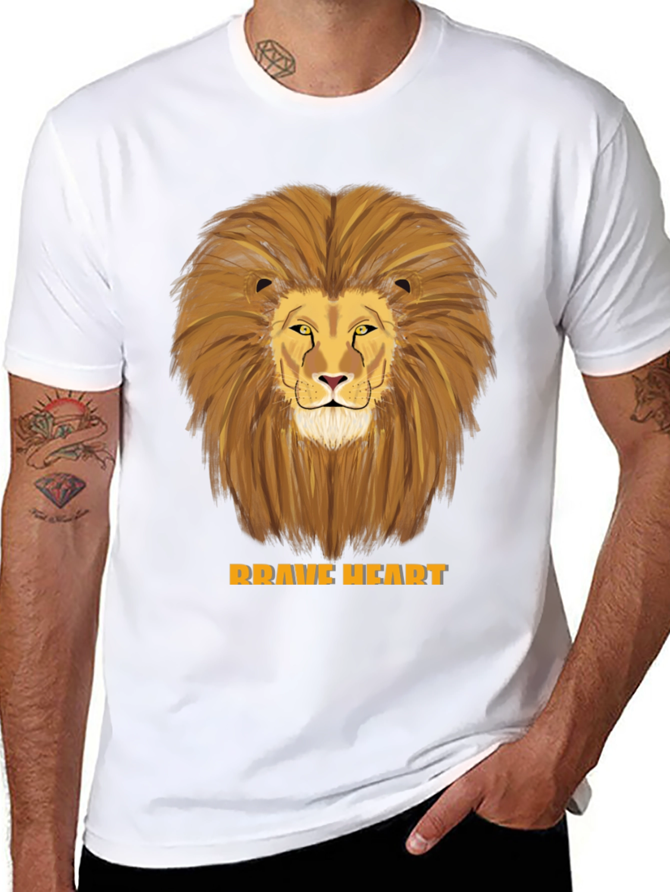 Brave Heart Lion Graphic T-Shirt - Black Cotton Tee