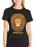 Brave Heart Lion Graphic T-Shirt - Black Cotton Tee