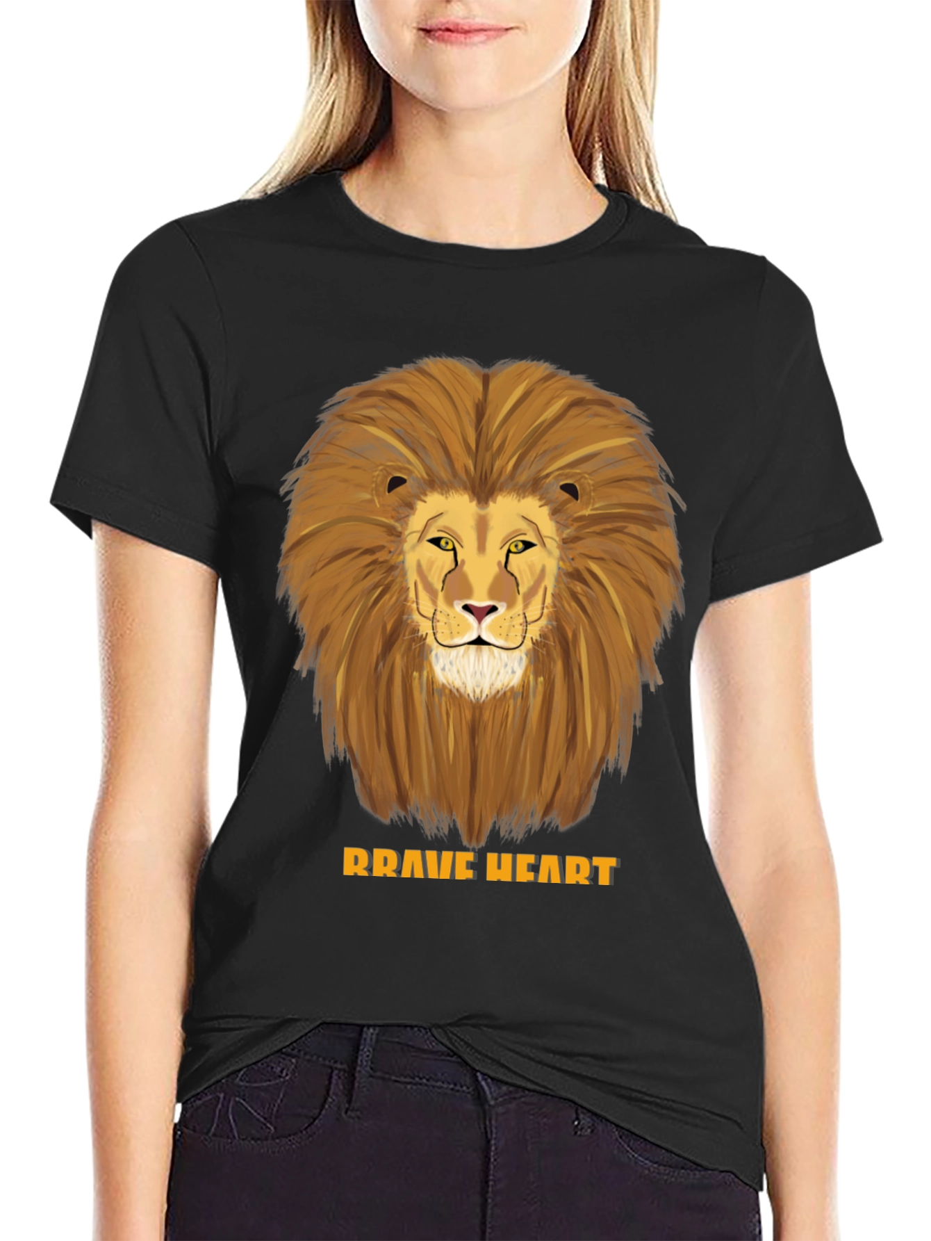 Brave Heart Lion Graphic T-Shirt - Black Cotton Tee