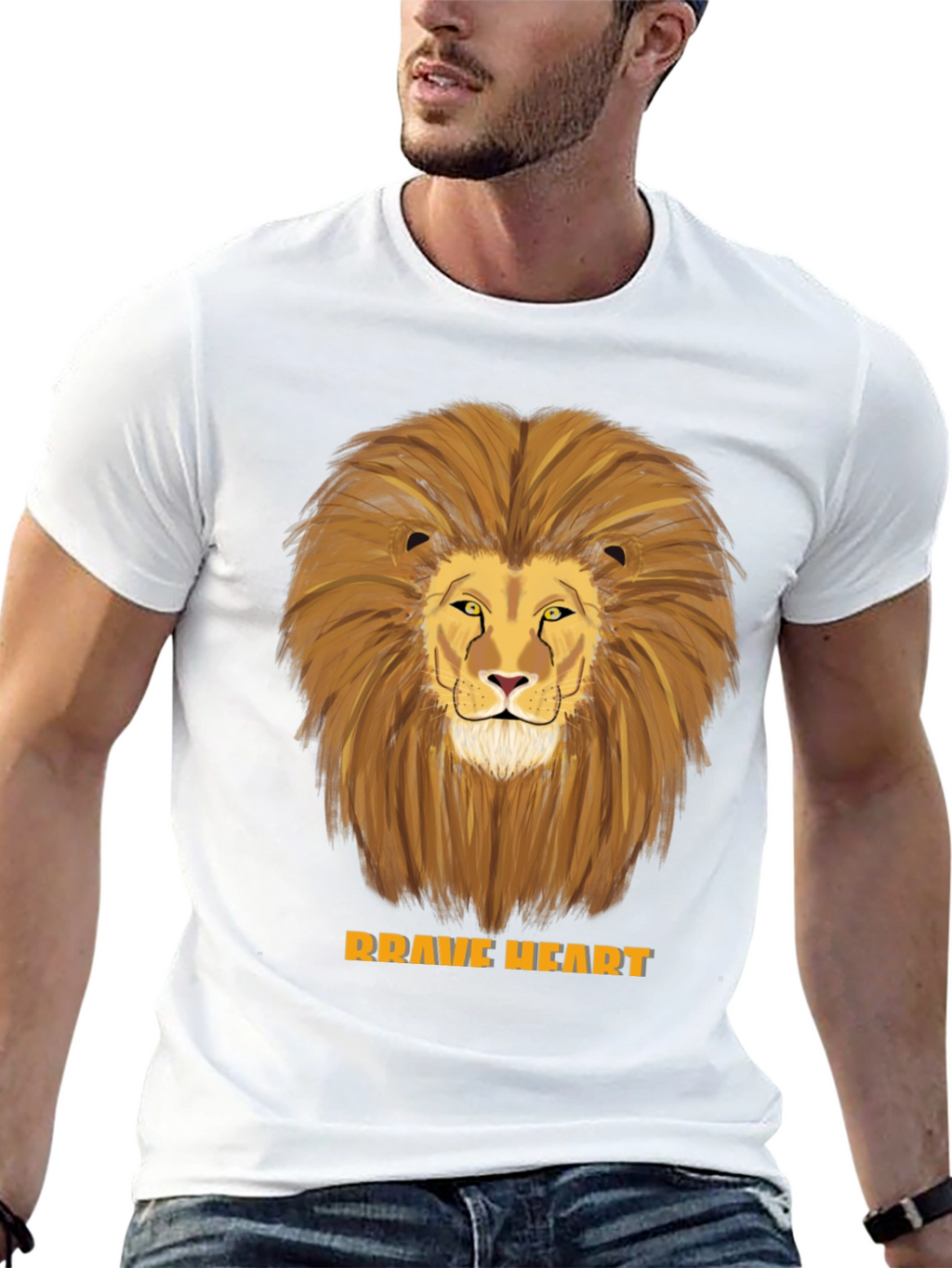 Brave Heart Lion Graphic T-Shirt - Black Cotton Tee