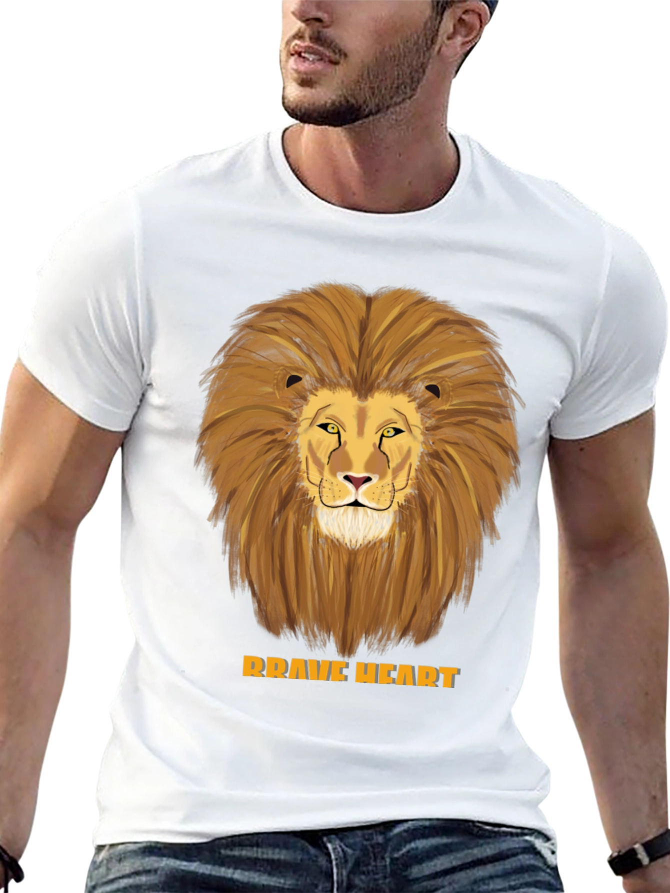 Brave Heart Lion Graphic T-Shirt - Black Cotton Tee