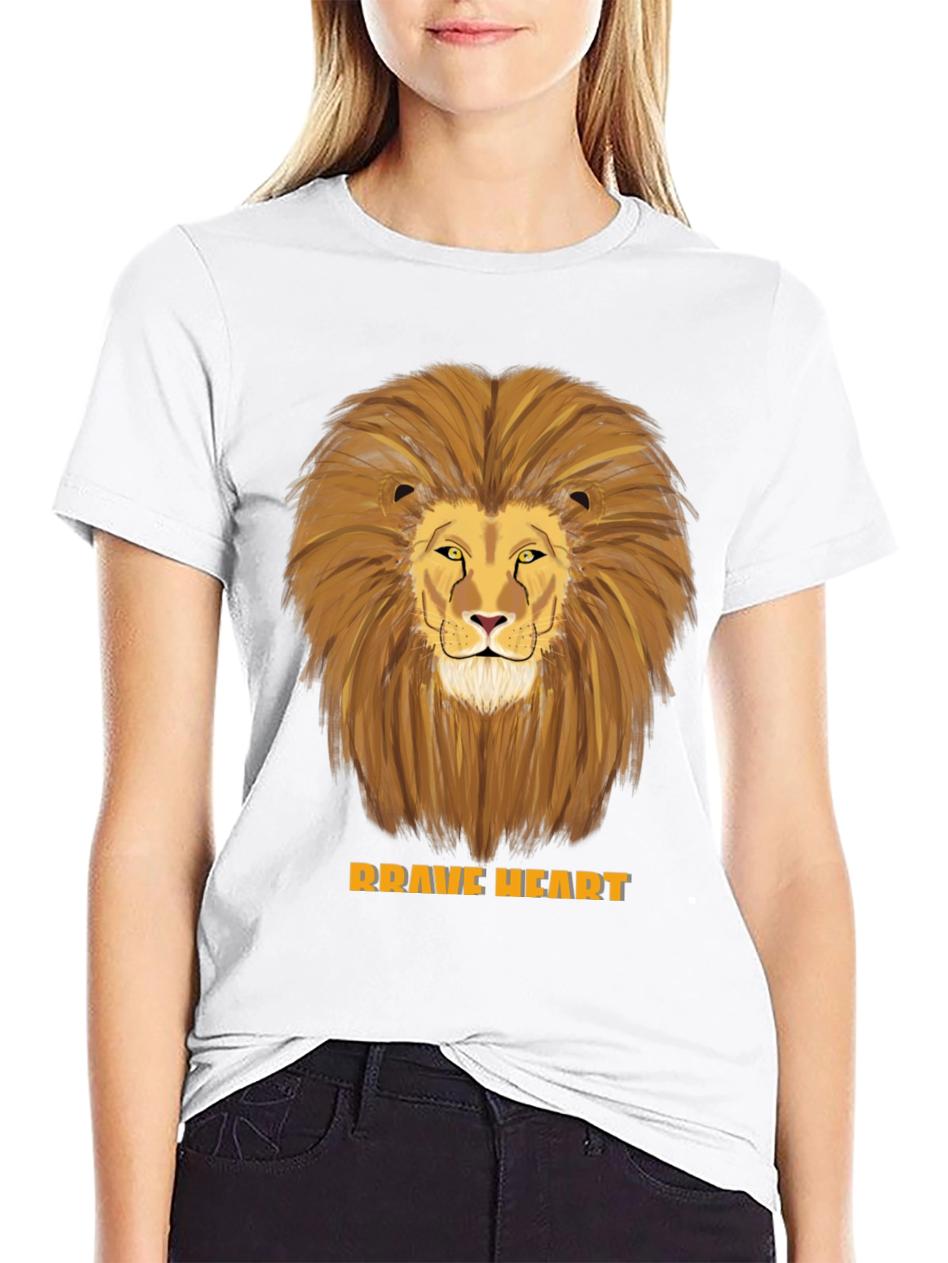 Brave Heart Lion Graphic T-Shirt - Black Cotton Tee