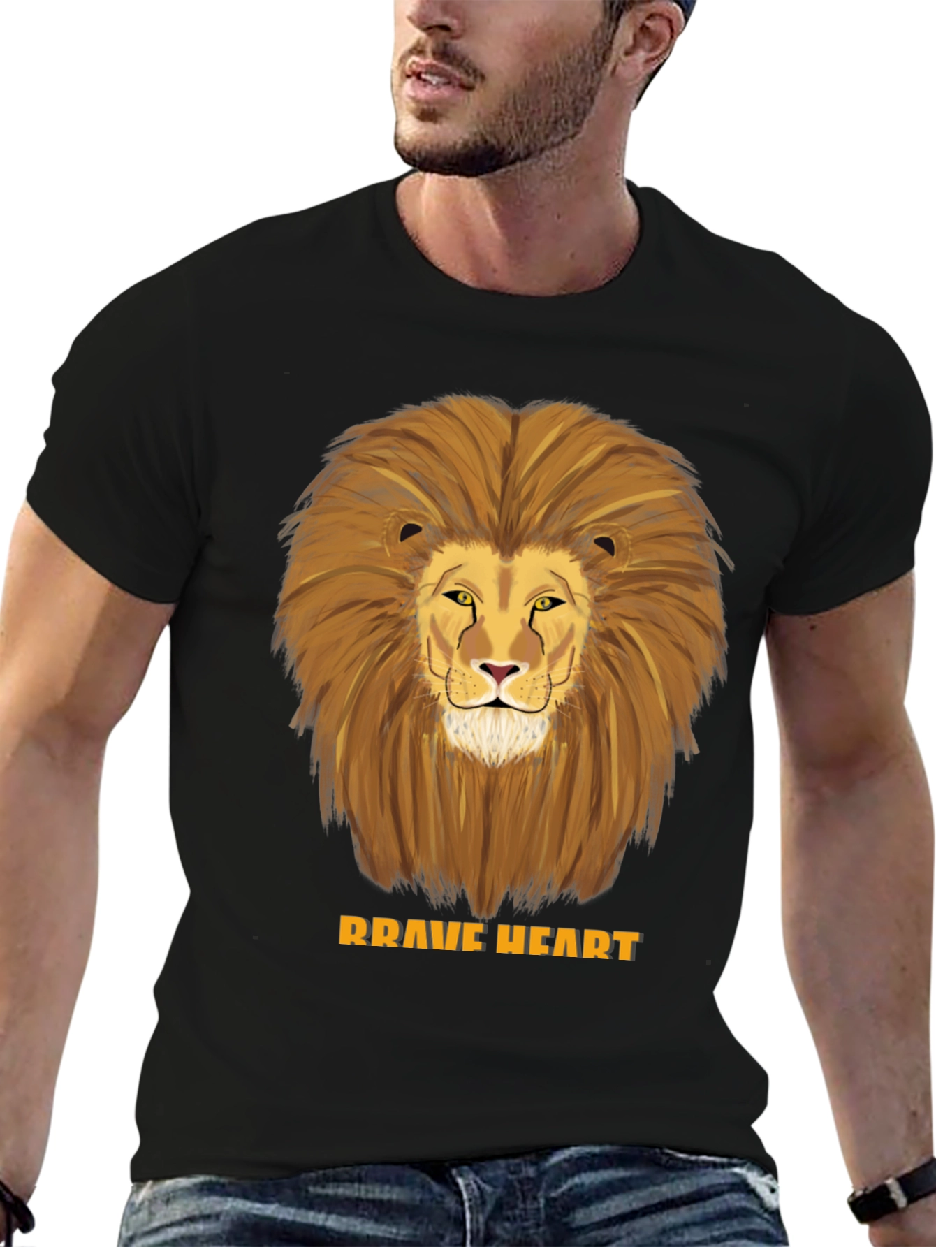Brave Heart Lion Graphic T-Shirt - Black Cotton Tee