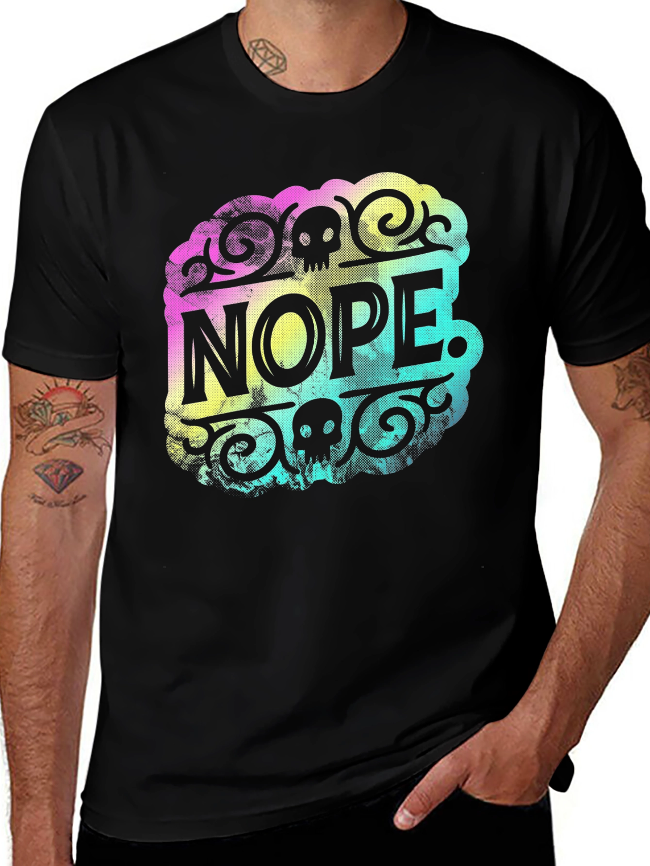 Nope Graphic Tee - Skull Accent - Soft Black T-Shirt