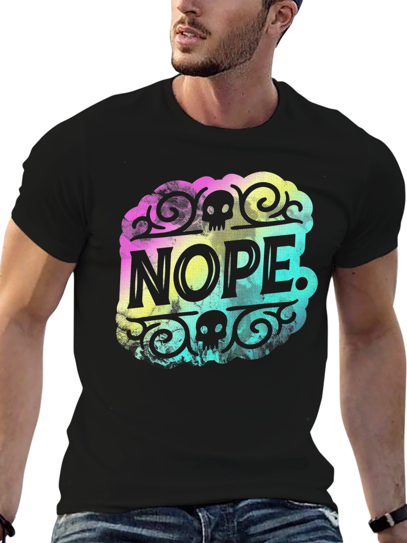 Nope Graphic Tee - Skull Accent - Soft Black T-Shirt