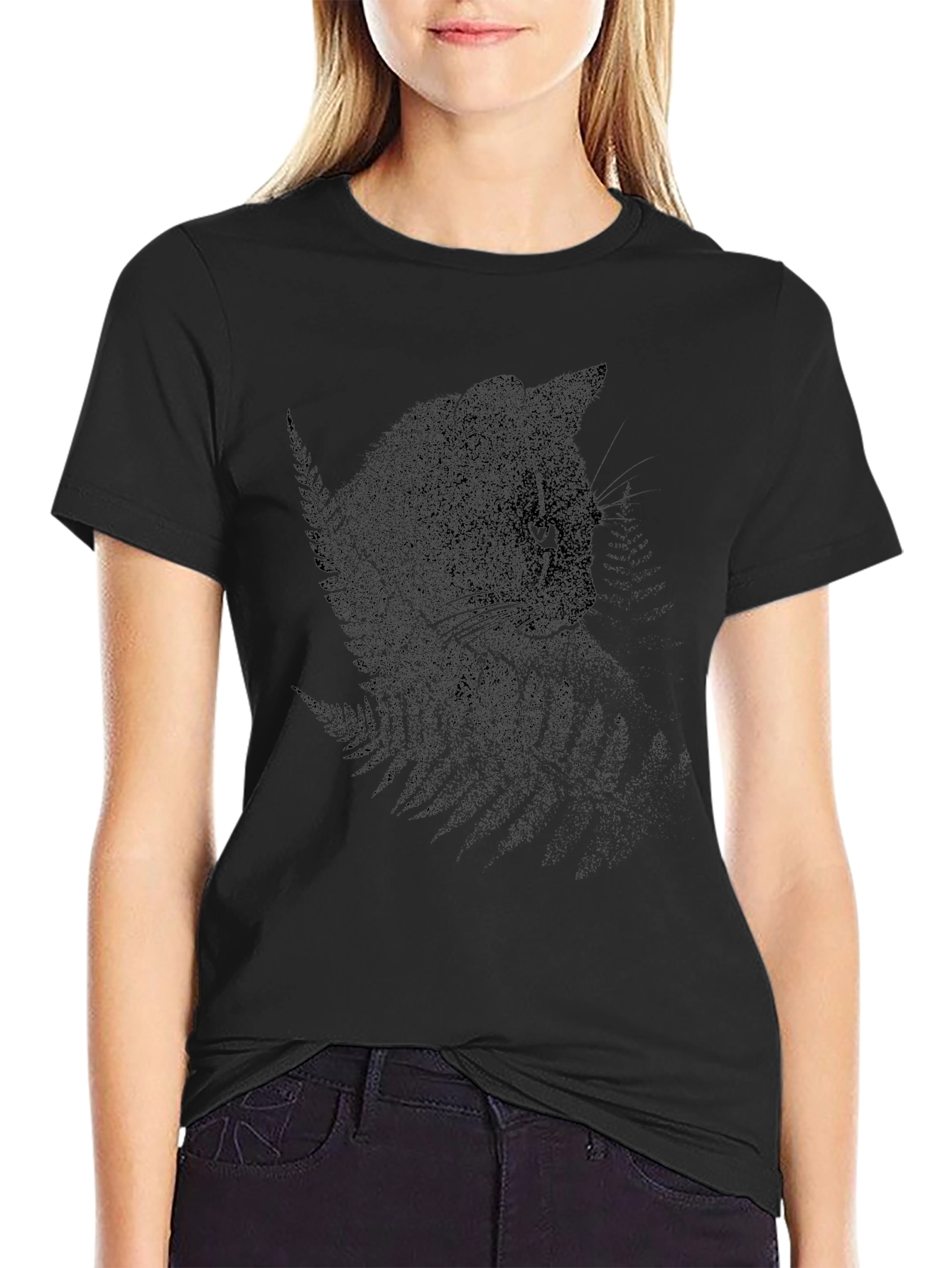 Black Cat & Fern Graphic Tee - Stylish Unisex T-Shirt