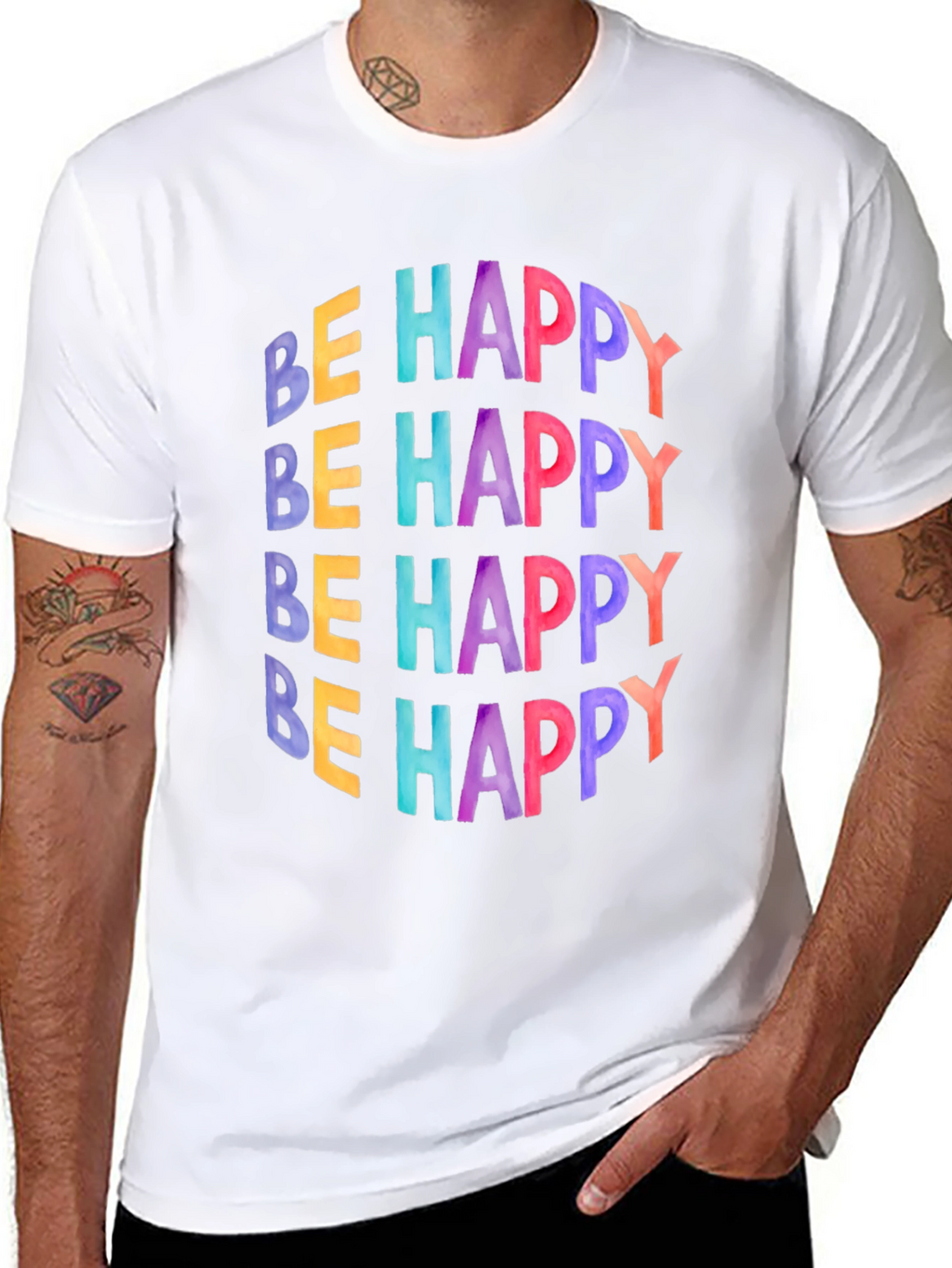 Be Happy Graphic Tee - Black Cotton T-Shirt