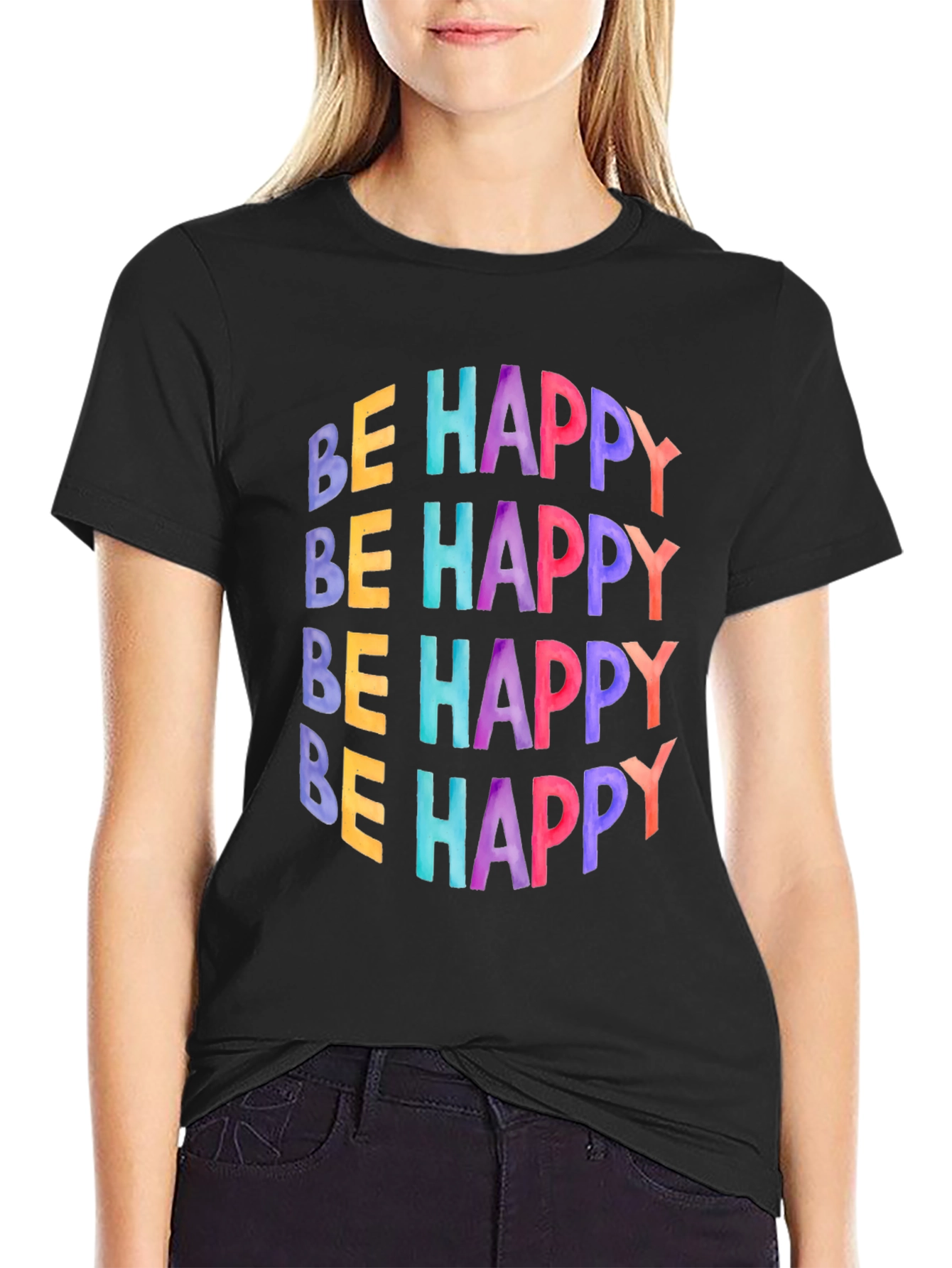 Be Happy Graphic Tee - Black Cotton T-Shirt