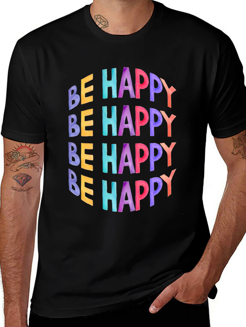 Be Happy Graphic Tee - Black Cotton T-Shirt