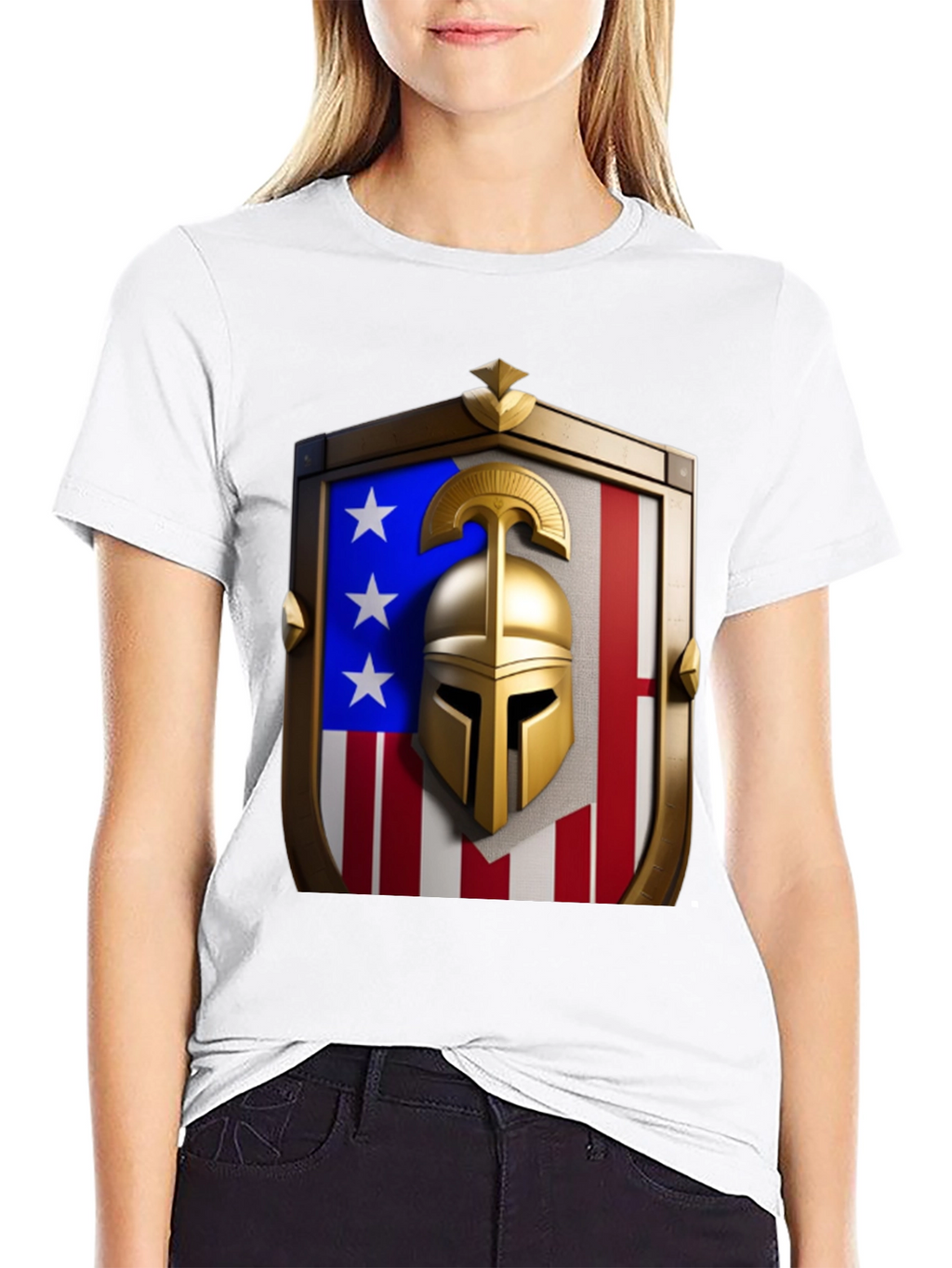 Patriotic Spartan Helmet Shield T-Shirt