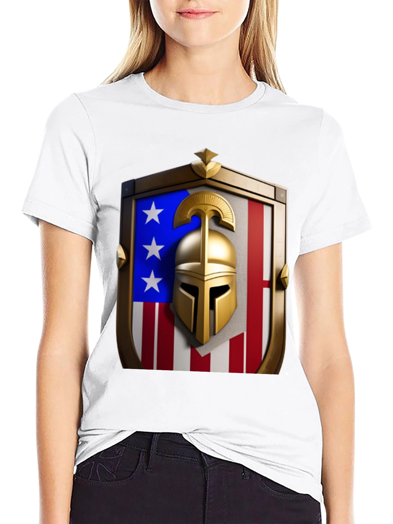 Patriotic Spartan Helmet Shield T-Shirt