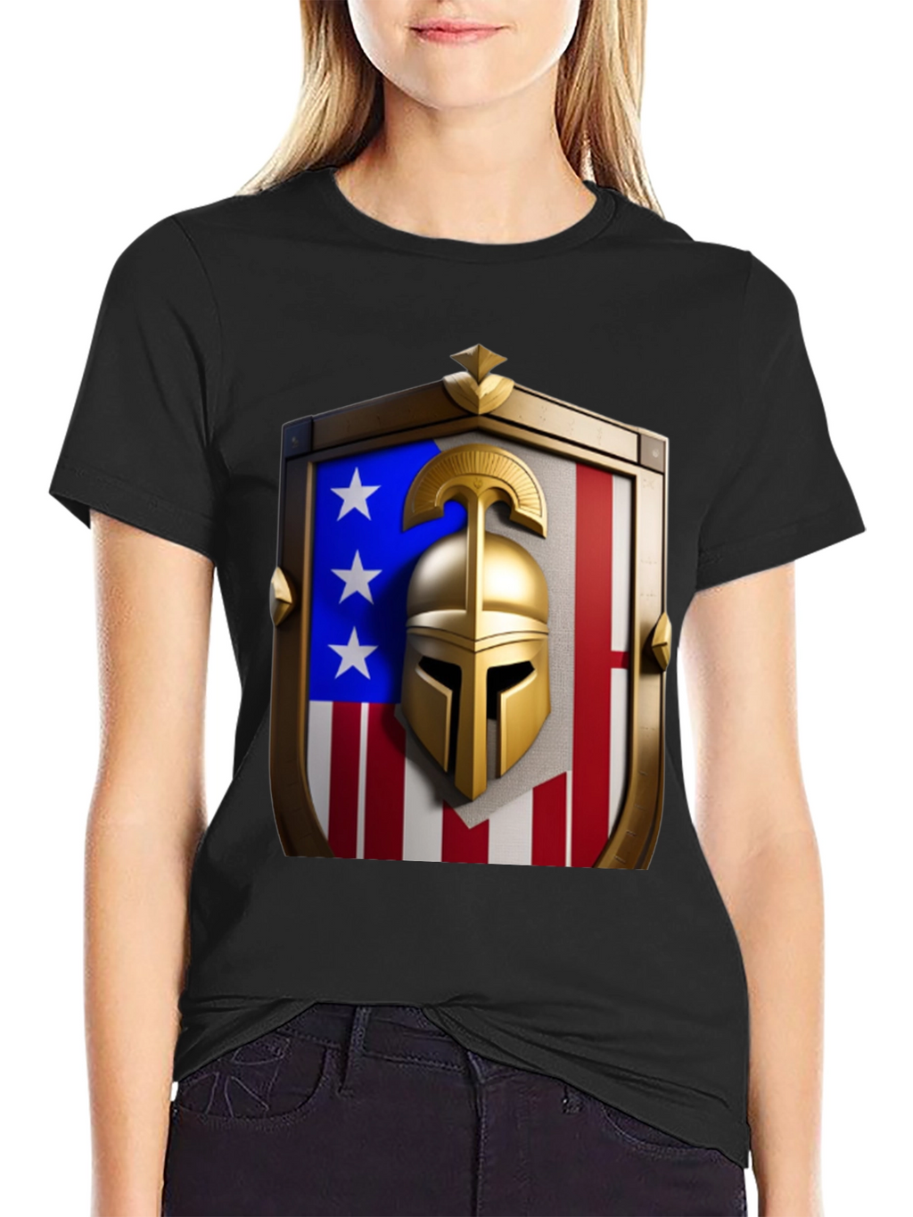 Patriotic Spartan Helmet Shield T-Shirt