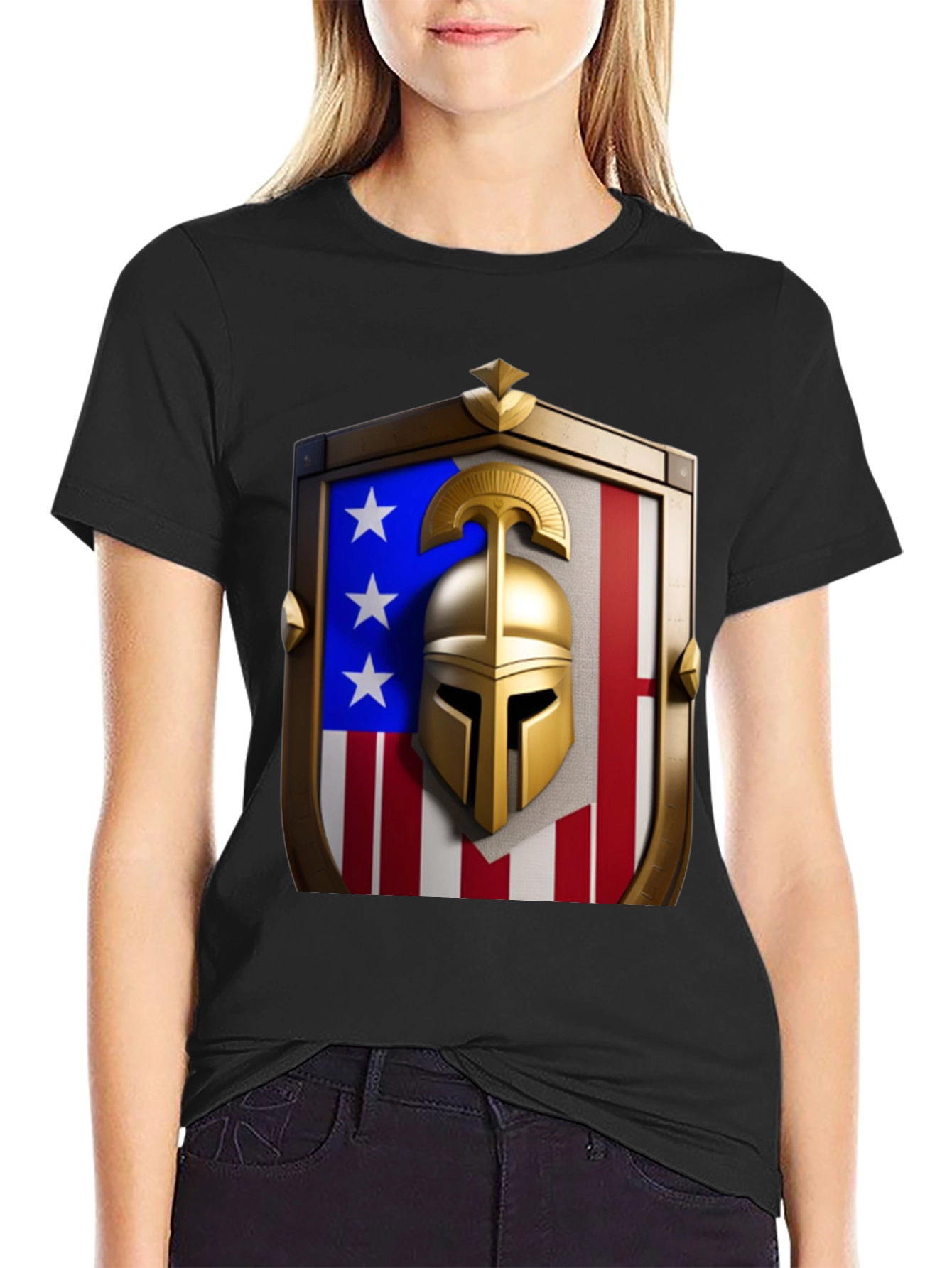 Patriotic Spartan Helmet Shield T-Shirt