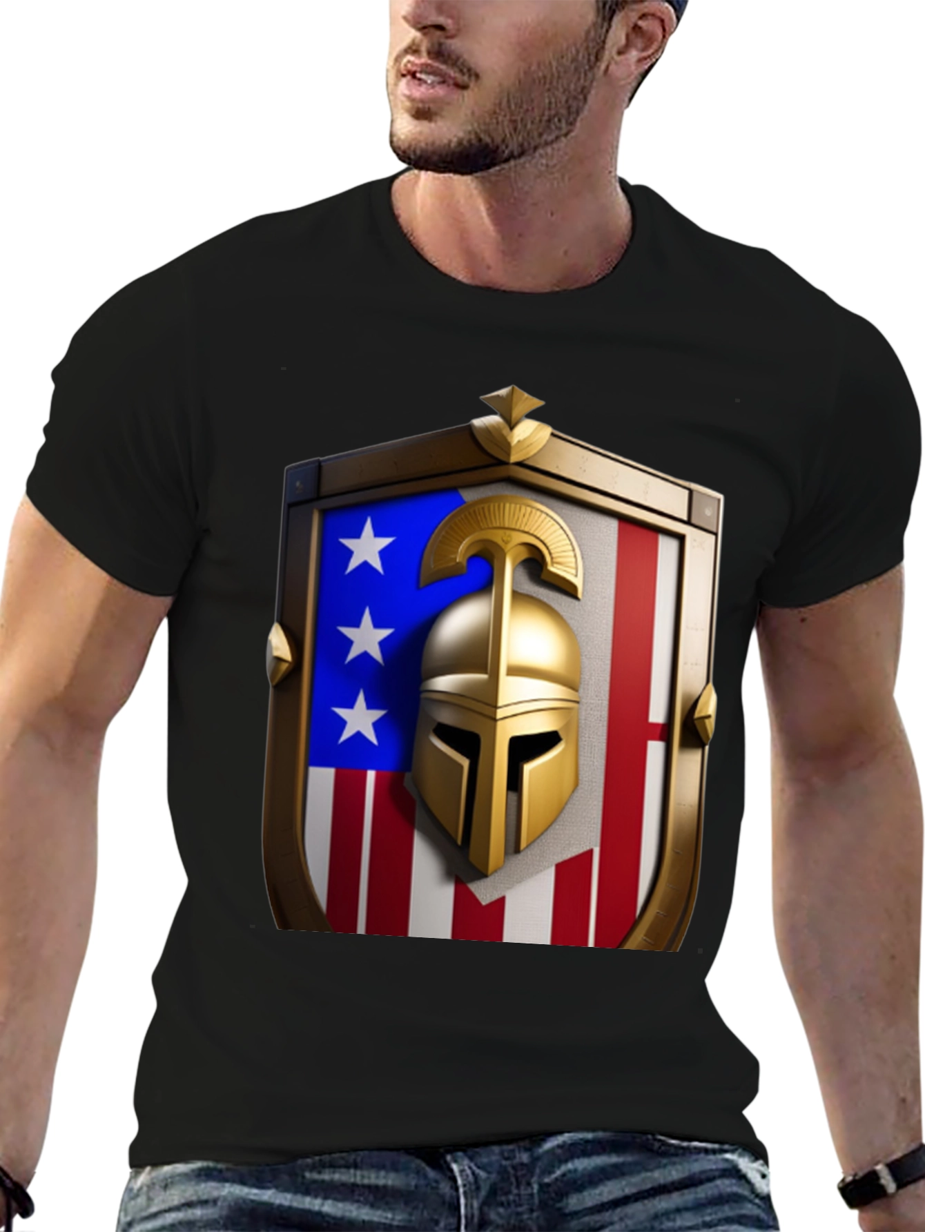 Patriotic Spartan Helmet Shield T-Shirt