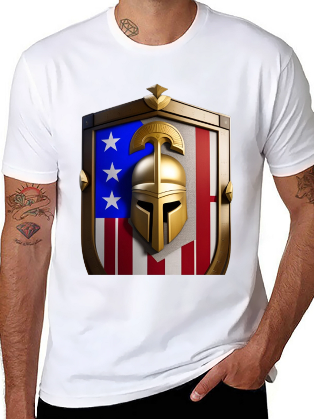Patriotic Spartan Helmet Shield T-Shirt