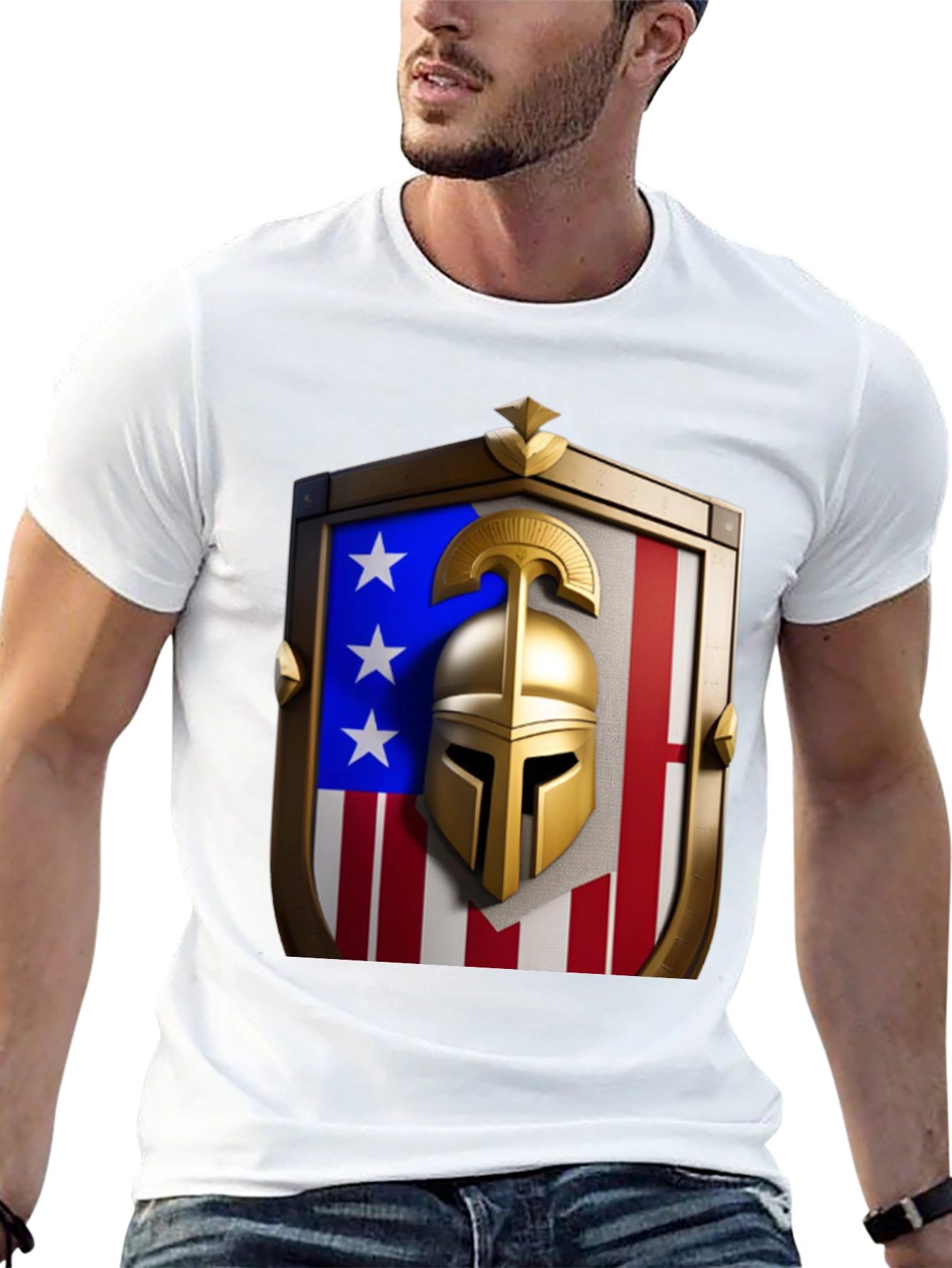 Patriotic Spartan Helmet Shield T-Shirt
