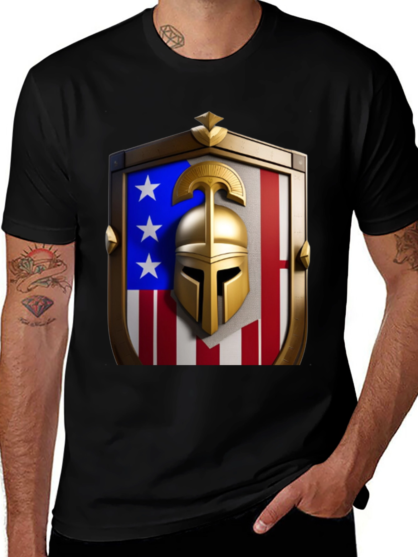 Patriotic Spartan Helmet Shield T-Shirt