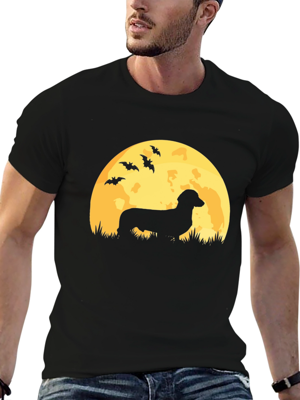 Dachshund Moon Halloween Graphic Tee