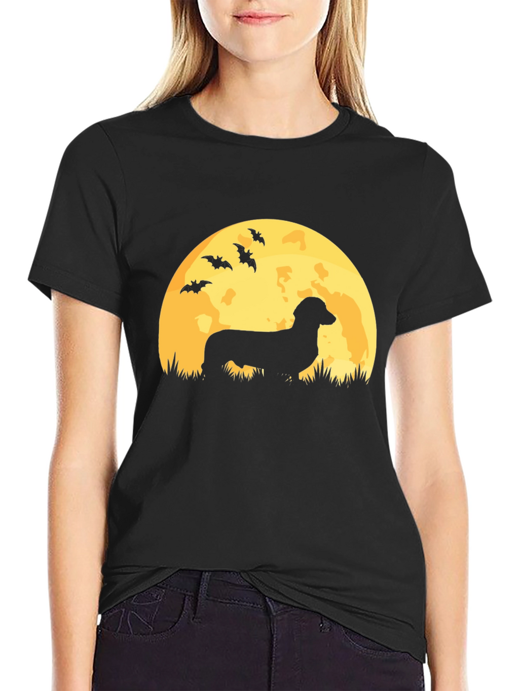 Dachshund Moon Halloween Graphic Tee