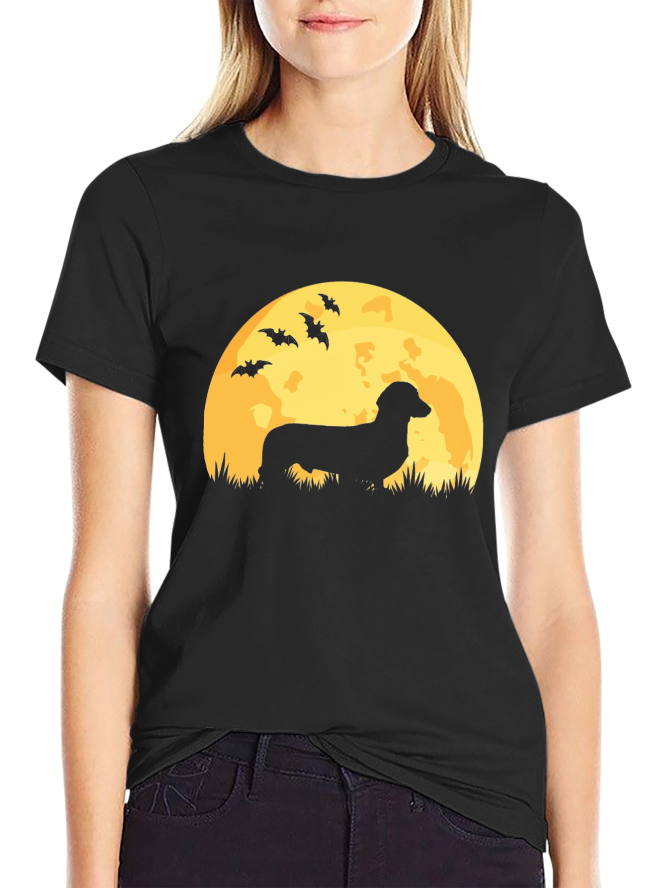 Dachshund Moon Halloween Graphic Tee