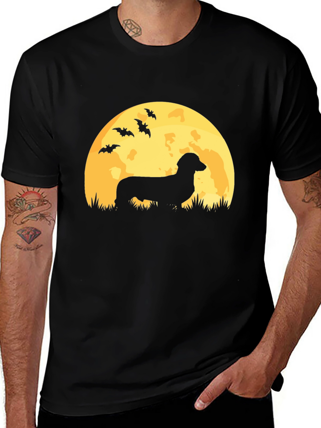 Dachshund Moon Halloween Graphic Tee