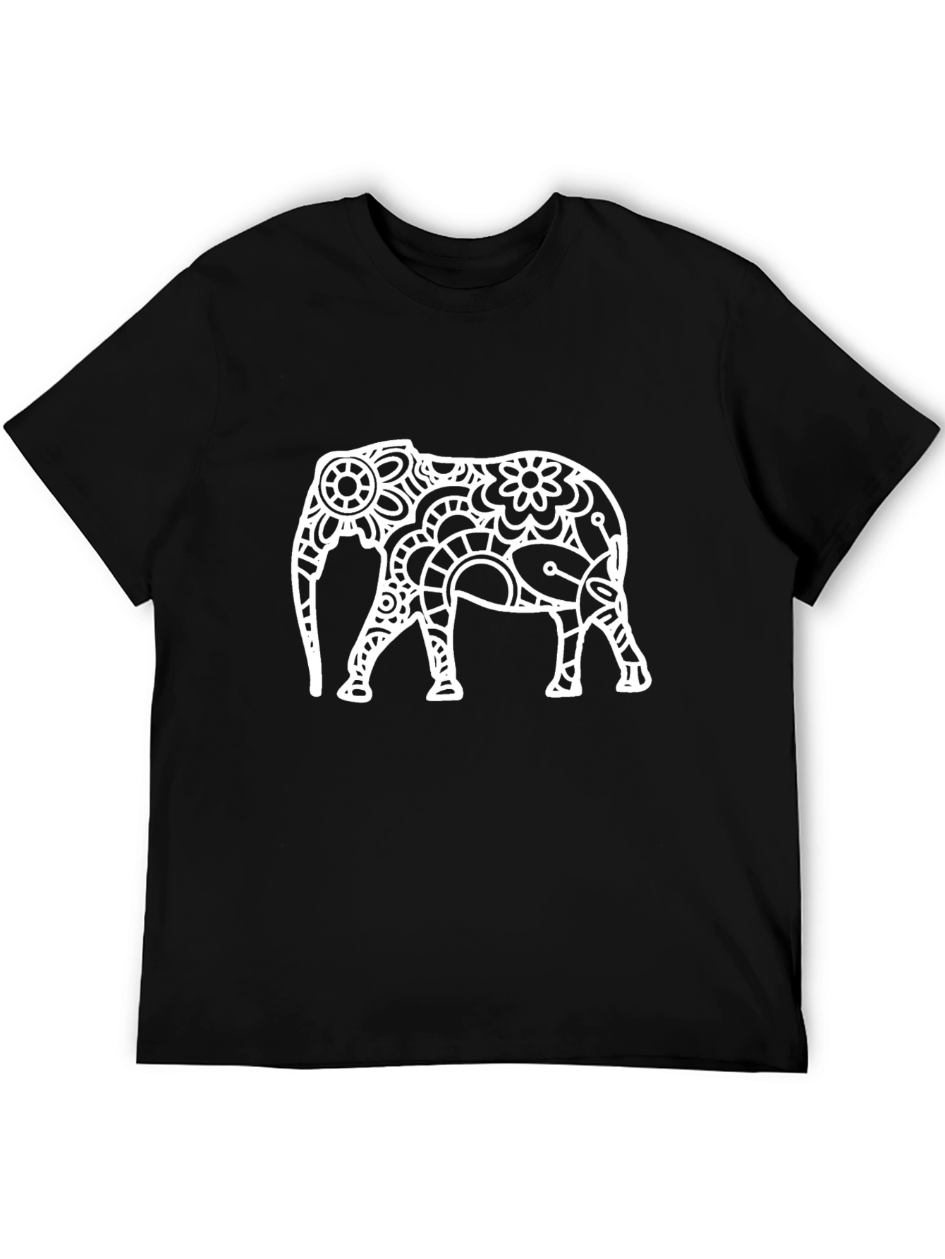 Black T-Shirt with White Elephant Design