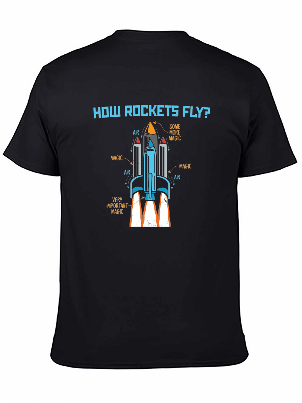 How Rockets Fly? Black Graphic Tee