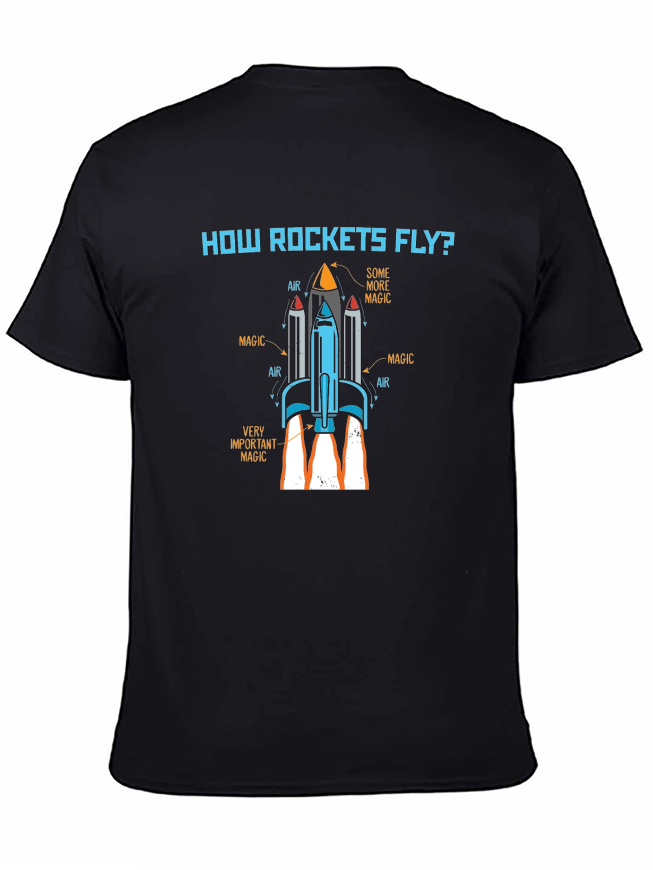 How Rockets Fly? Black Graphic Tee