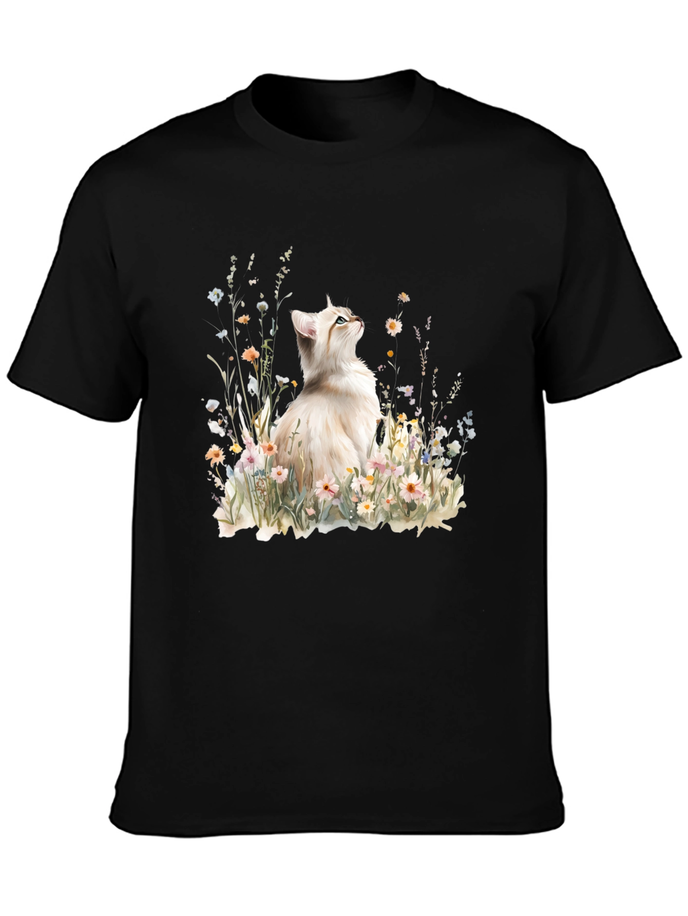 Cat & Flowers Graphic Tee - Soft Cotton Comfort