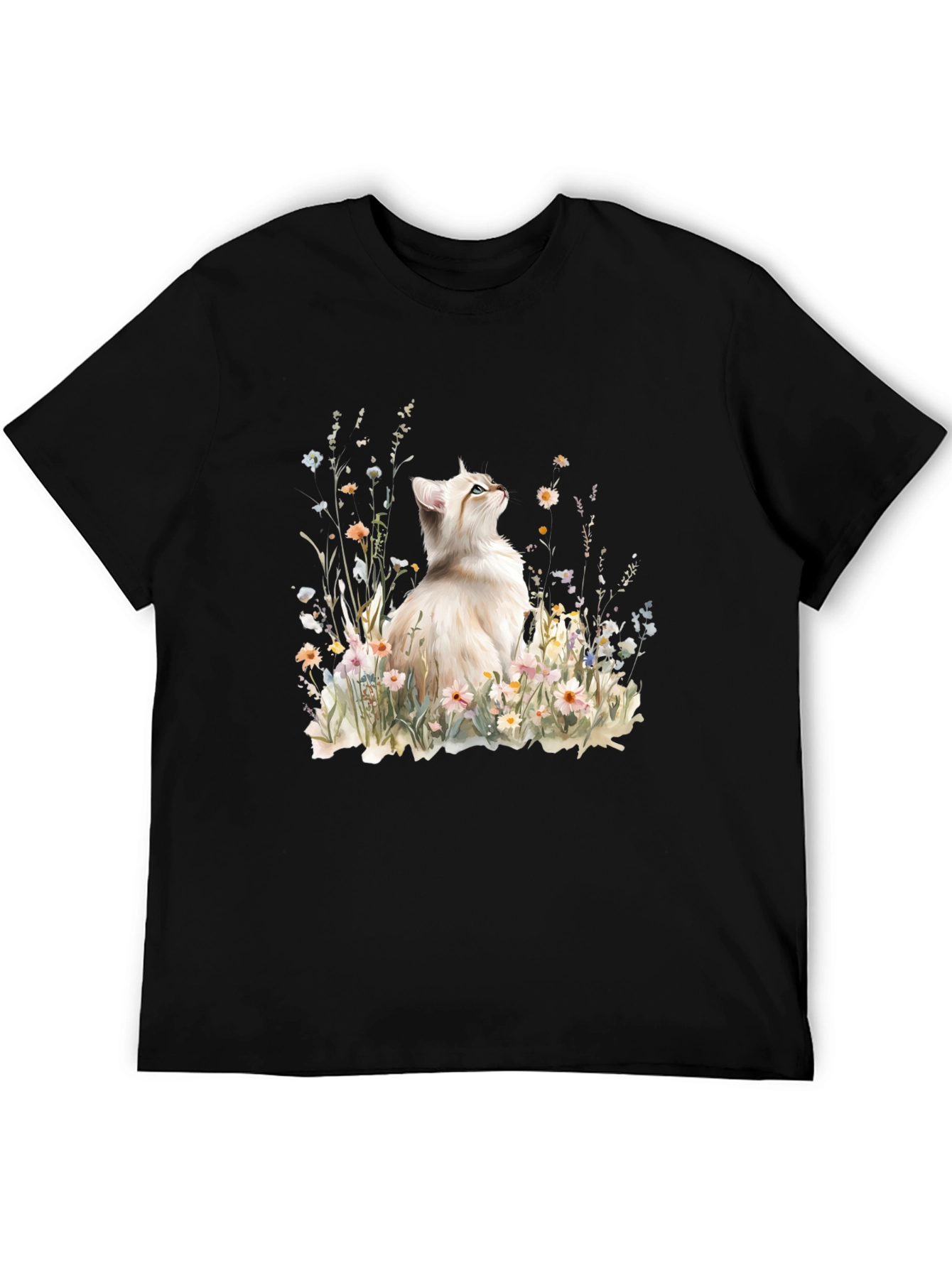 Cat & Flowers Graphic Tee - Soft Cotton Comfort