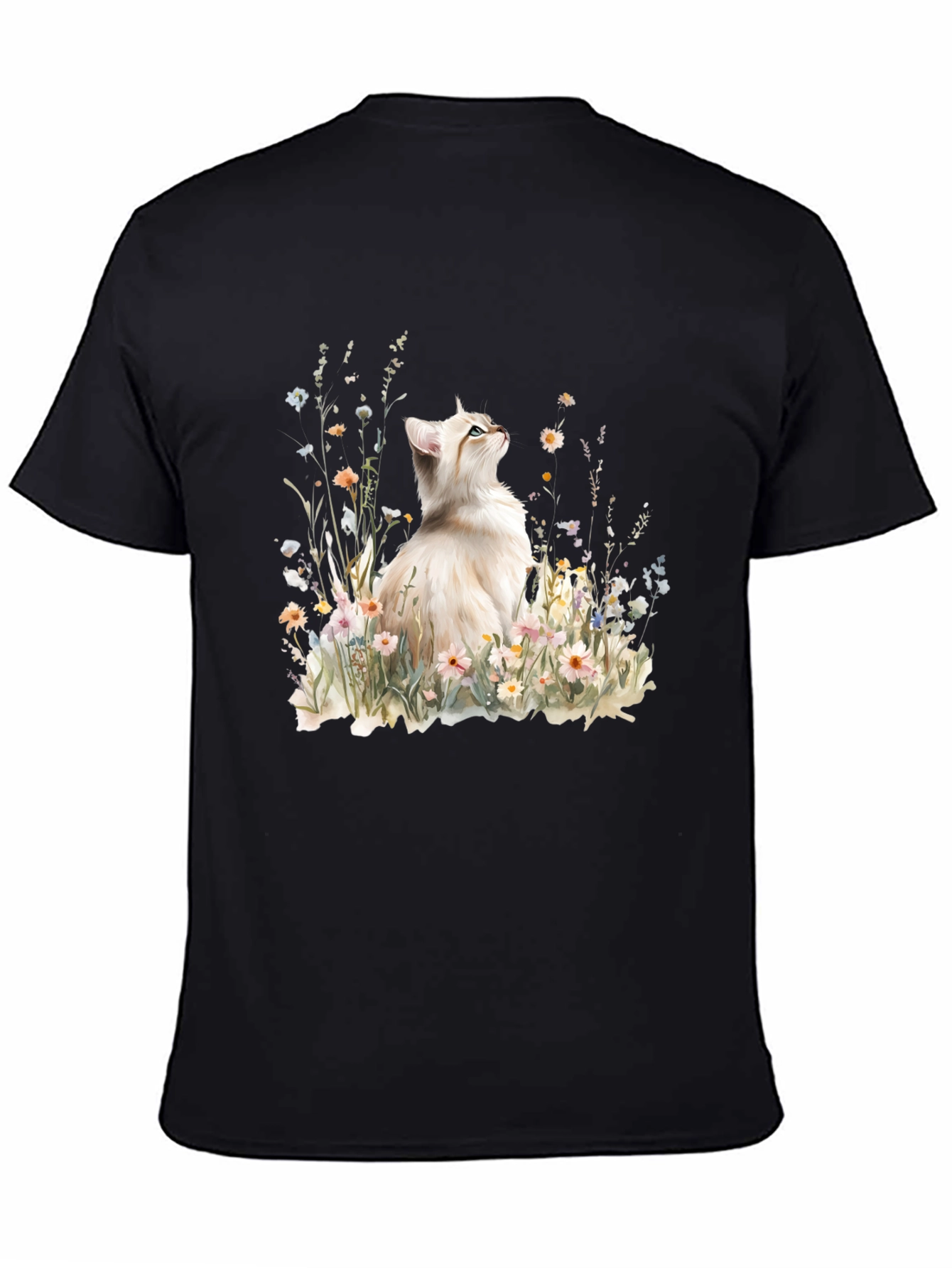Cat & Flowers Graphic Tee - Soft Cotton Comfort