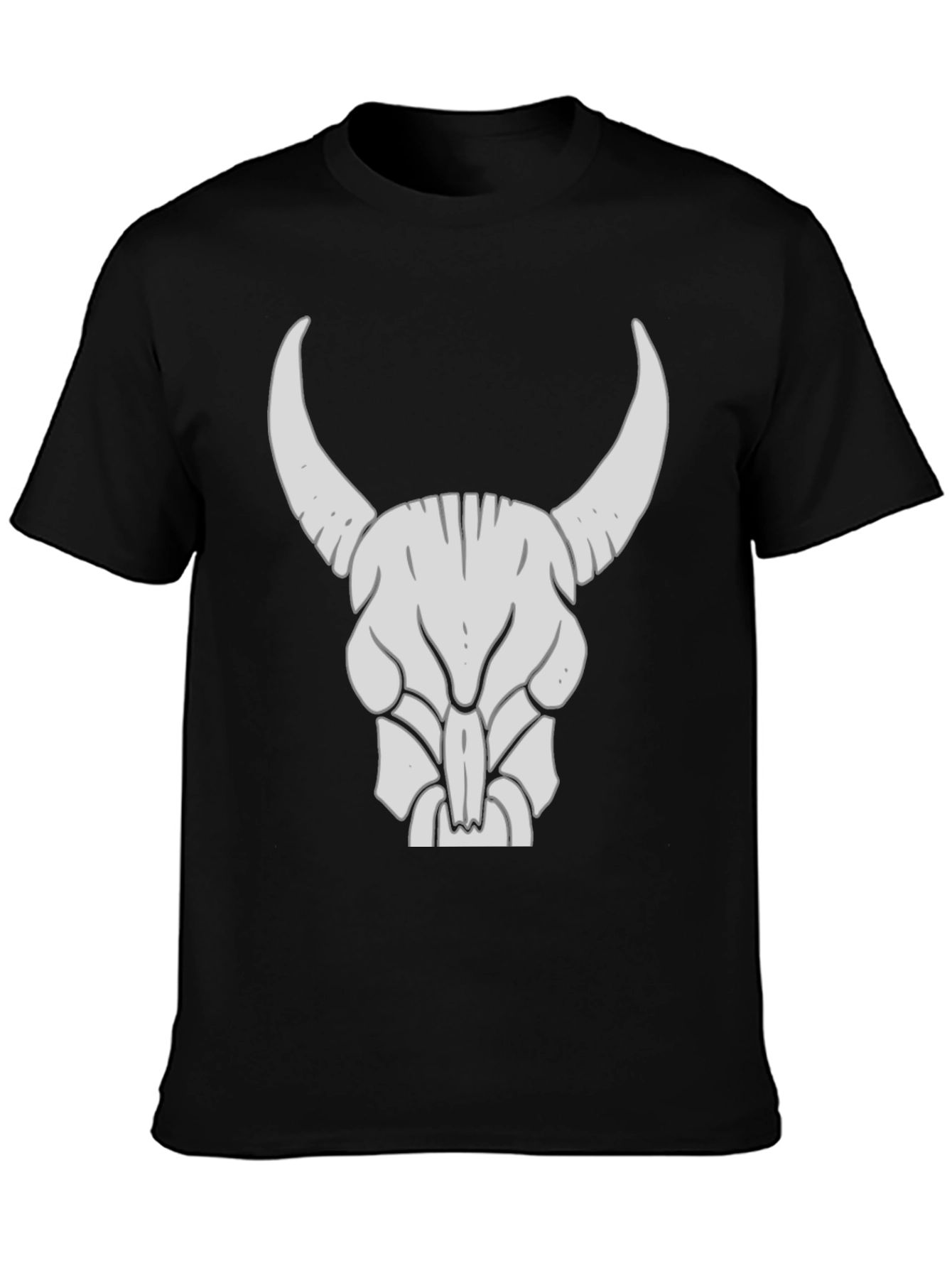 Bull Skull Graphic Tee - Black Cotton Casual Shirt