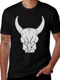 Bull Skull Graphic Tee - Black Cotton Casual Shirt