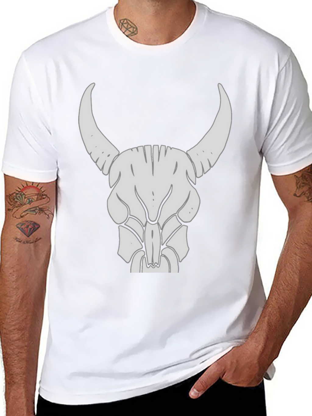 Bull Skull Graphic Tee - Black Cotton Casual Shirt