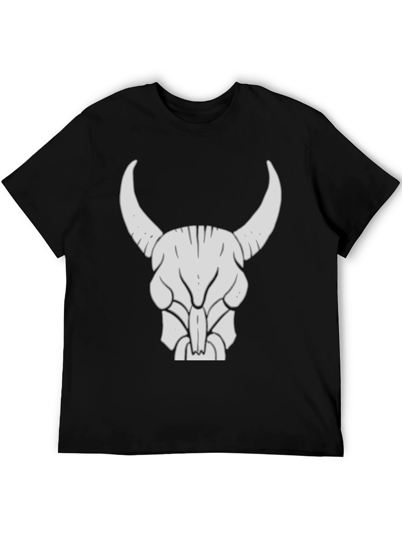 Bull Skull Graphic Tee - Black Cotton Casual Shirt