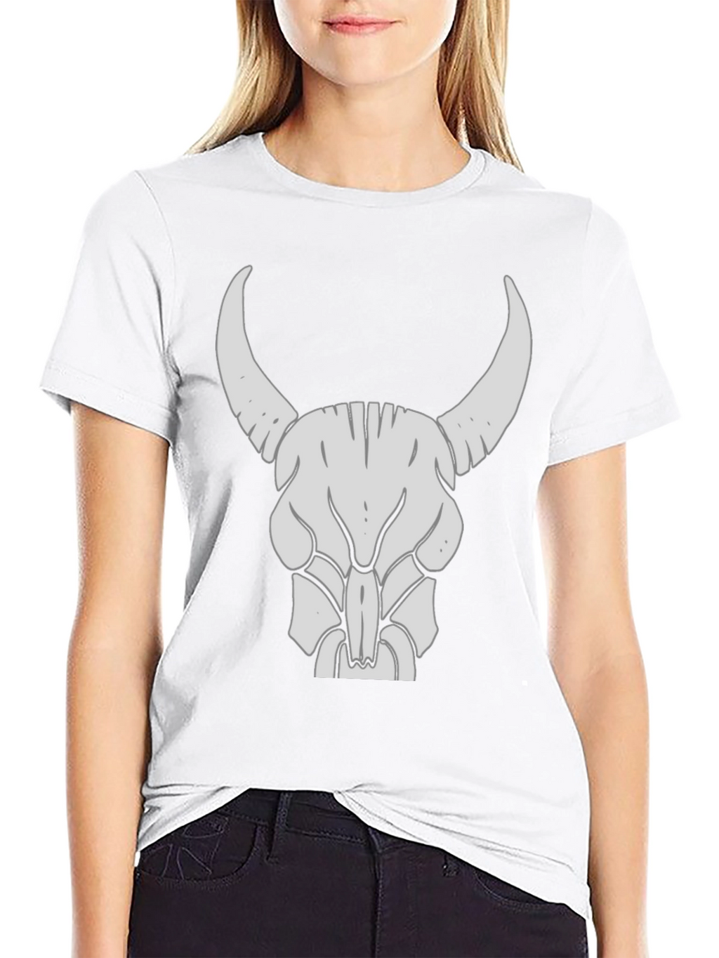 Bull Skull Graphic Tee - Black Cotton Casual Shirt
