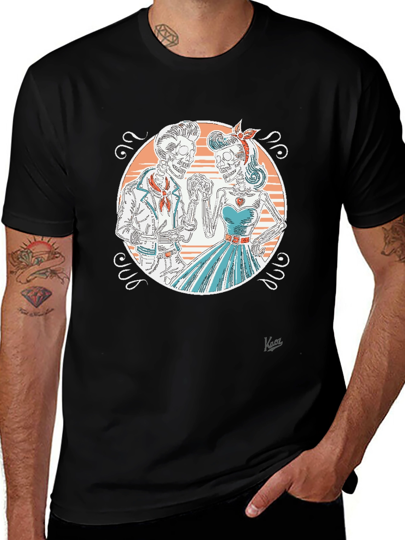 Retro Skeleton Couple Graphic T-Shirt