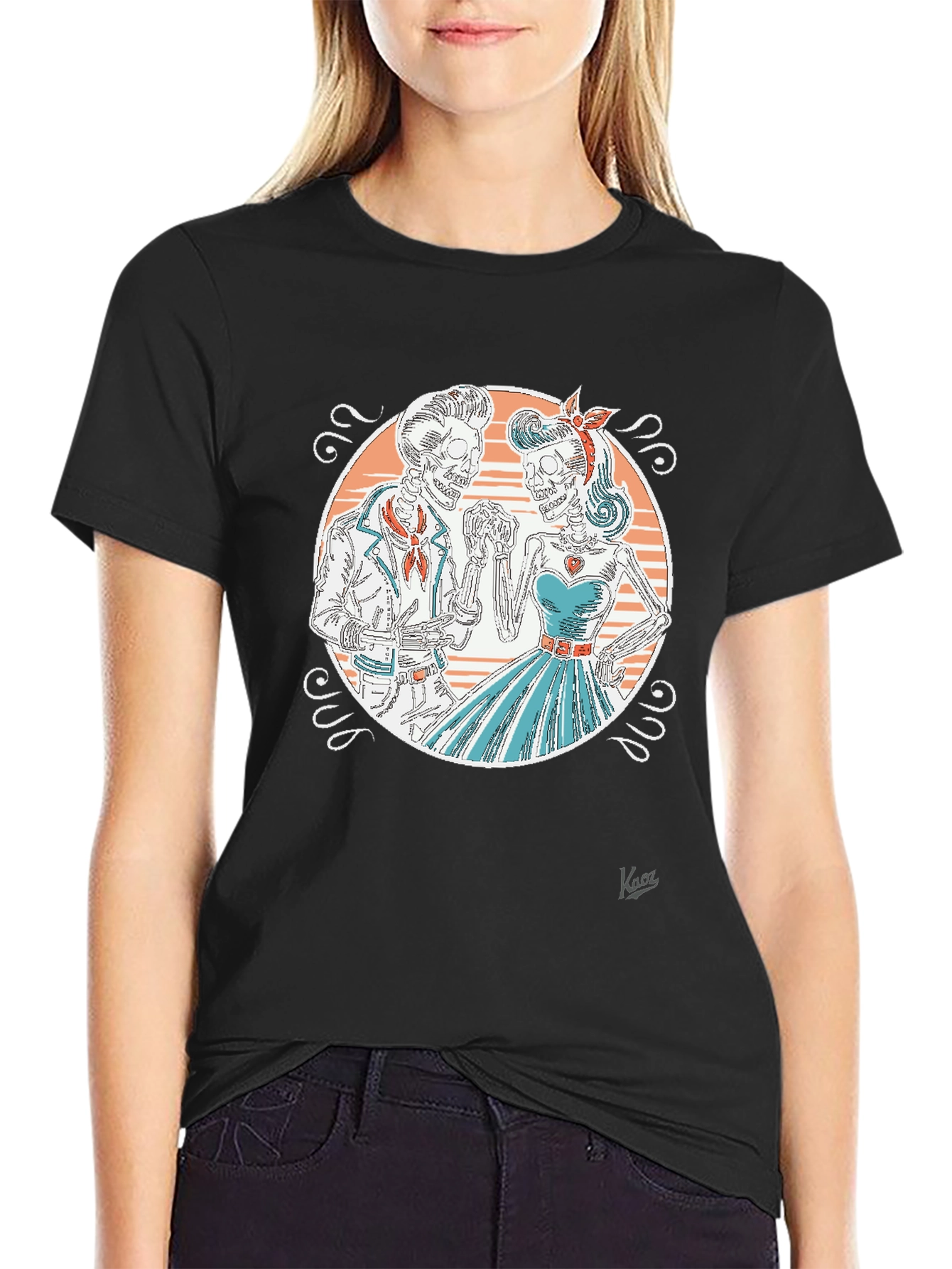 Retro Skeleton Couple Graphic T-Shirt